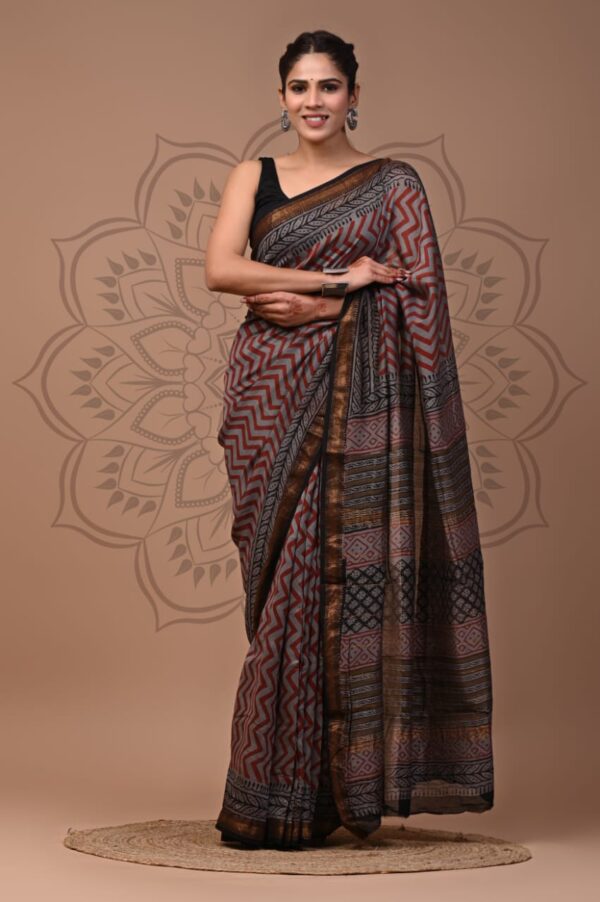 Maheshwari Silk Saree - Grey