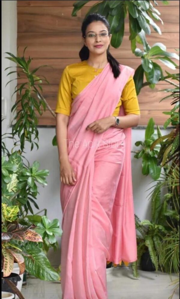 Pure Cotton Mulmul Saree - Peach