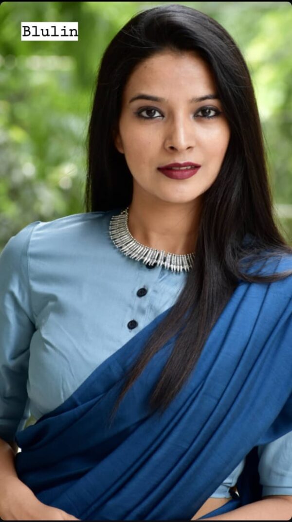 Pure Cotton Mulmul Saree - Blue