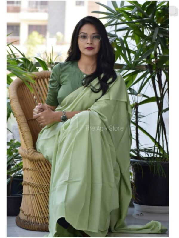 Pure Cotton Mulmul Saree - Green