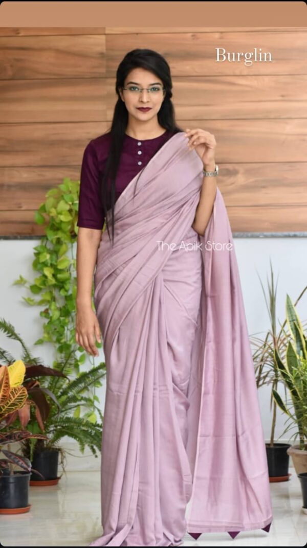 Pure Cotton Mulmul Saree - Purple