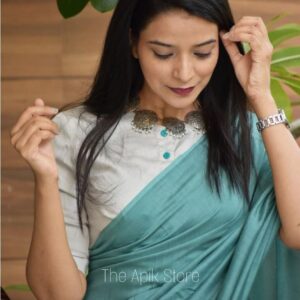 Pure Cotton Mulmul Saree - Teal