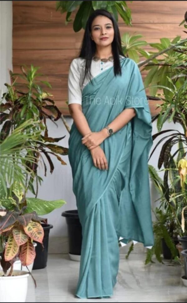 Pure Cotton Mulmul Saree - Teal