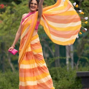 Soft MulMul Saree - Orange