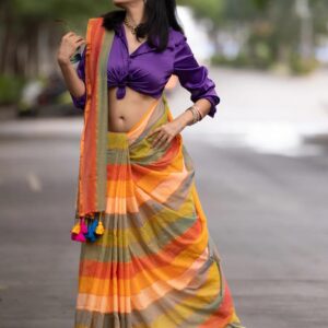 Soft MulMul Saree - Orange