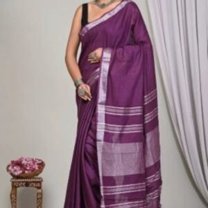 Handloom Cotton Linen Saree - Purple