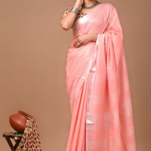 Handloom Cotton Linen Saree - Peach