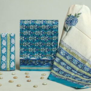 Chanderi Silk Unstitched Dress Material - Blue