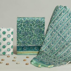 Chanderi Silk Unstitched Dress Material - Teal