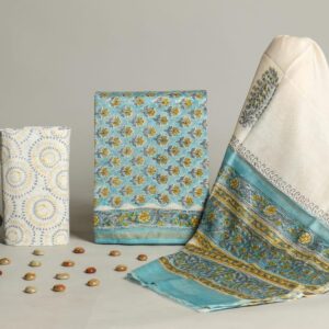 Chanderi Silk Unstitched Dress Material - Cream