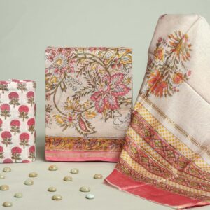 Chanderi Silk Unstitched Dress Material - Cream