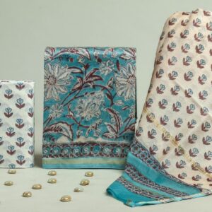 Chanderi Silk Unstitched Dress Material - Blue