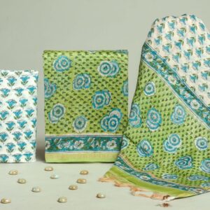 Chanderi Silk Unstitched Dress Material - Green