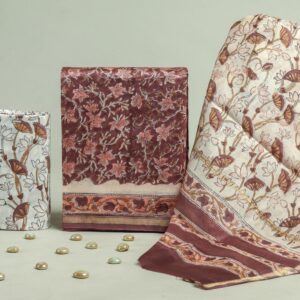 Chanderi Silk Unstitched Dress Material - Brown