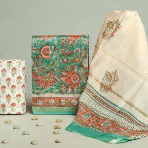 Chanderi Silk Unstitched Dress Material - Teal