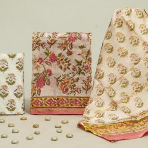 Chanderi Silk Unstitched Dress Material - Peach