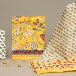 Chanderi Silk Unstitched Dress Material - Yellow