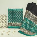 Chanderi Silk Unstitched Dress Material - Teal