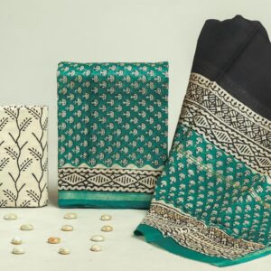 Chanderi Silk Unstitched Dress Material - Teal