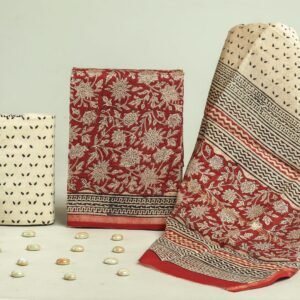 Chanderi Silk Unstitched Dress Material - Red