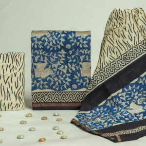 Chanderi Silk Unstitched Dress Material - Blue