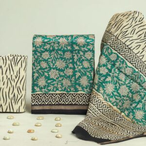 Chanderi Silk Unstitched Dress Material - Teal