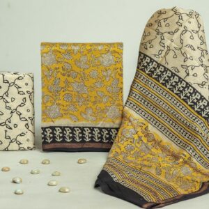 Chanderi Silk Unstitched Dress Material - Yellow