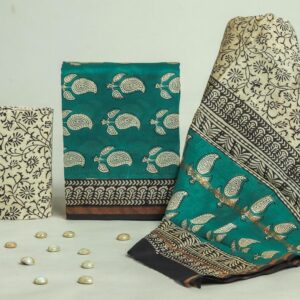 Chanderi Silk Unstitched Dress Material - Teal