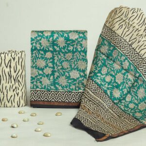 Chanderi Silk Unstitched Dress Material - Teal