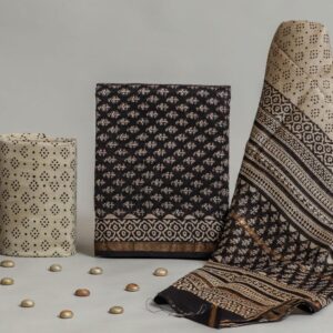 Chanderi Silk Unstitched Dress Material - Black