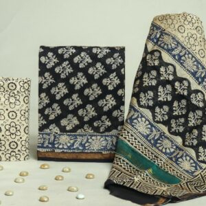 Chanderi Silk Unstitched Dress Material - Black