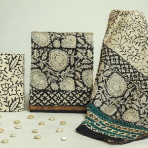 Chanderi Silk Unstitched Dress Material - Black