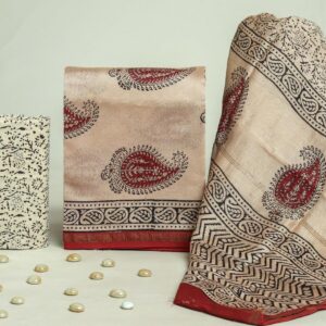 Chanderi Silk Unstitched Dress Material - Cream