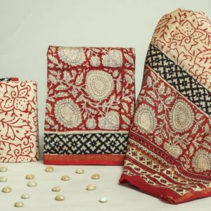 Chanderi Silk Unstitched Dress Material - Red