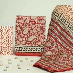 Chanderi Silk Unstitched Dress Material - Red