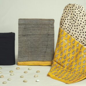 Chanderi Silk Unstitched Dress Material - Black