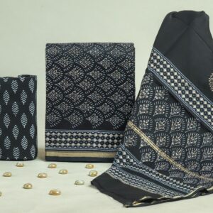 Chanderi Silk Unstitched Dress Material - Black