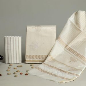 Chanderi Silk Unstitched Dress Material - White