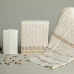 Chanderi Silk Unstitched Dress Material - White