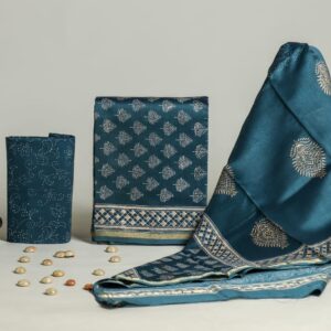 Chanderi Silk Unstitched Dress Material - Blue