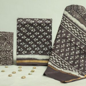 Chanderi Silk Unstitched Dress Material - Brown