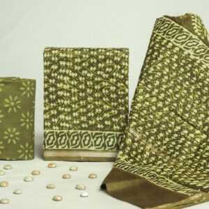 Chanderi Silk Unstitched Dress Material - Green