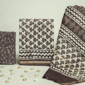 Chanderi Silk Unstitched Dress Material - Brown