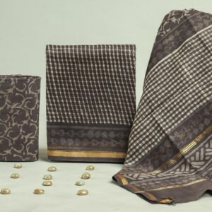 Chanderi Silk Unstitched Dress Material - Brown