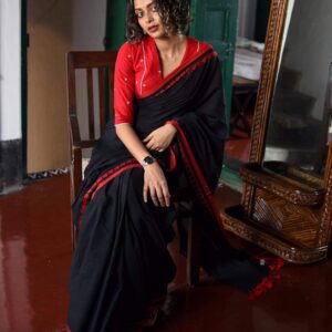 Pure Cotton Handloom Saree - Black