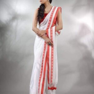 Pure Cotton Handloom Saree - White