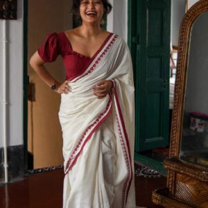 Pure Cotton Handloom Saree - White