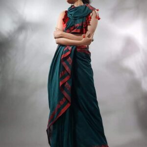 Pure Cotton Handloom Saree - Teal