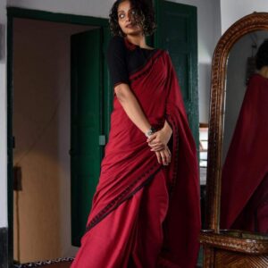 Pure Cotton Handloom Saree - Maroon