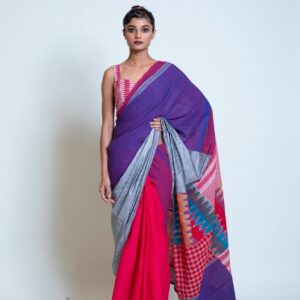 Gamcha Katki Khadi Cotton Handloom Saree - Violet